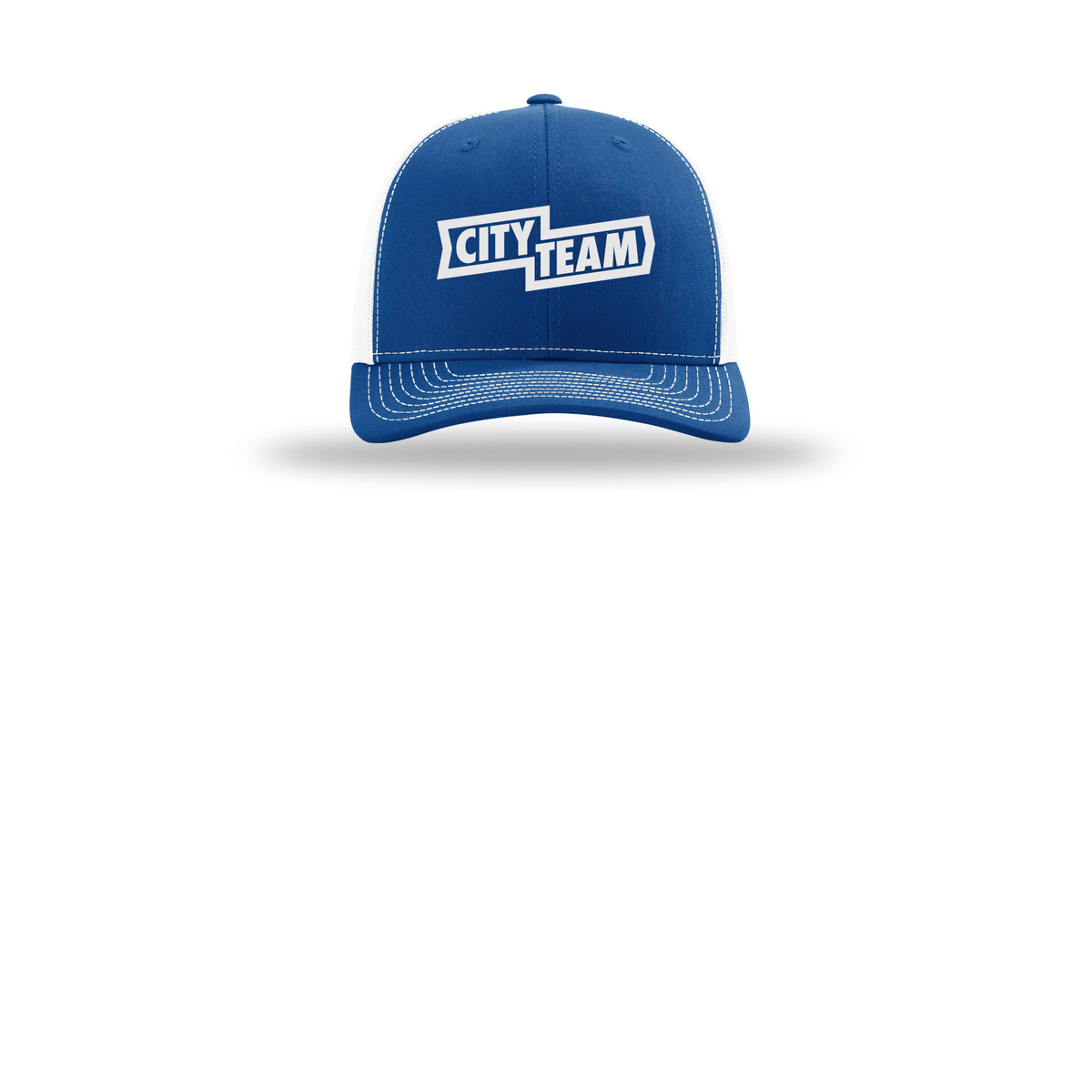 cityteam-richardson-trucker-cap-embroidery-capfront-R112-royalwhite-flat-front