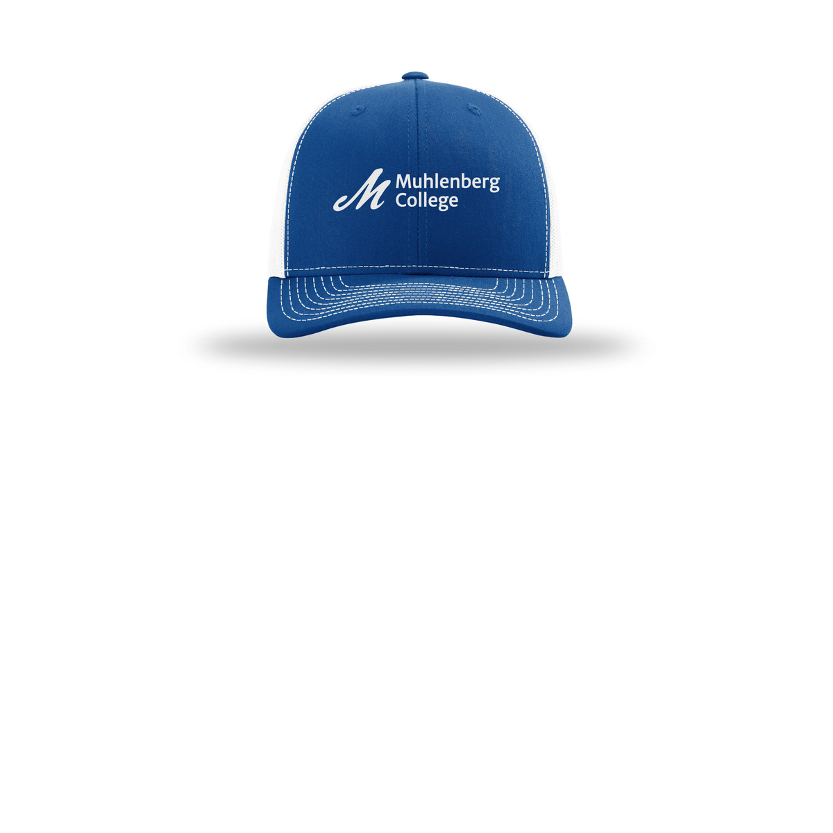 muhlenberg-richardson-trucker-cap-embroidery-capfront-R112-royalwhite-flat-front