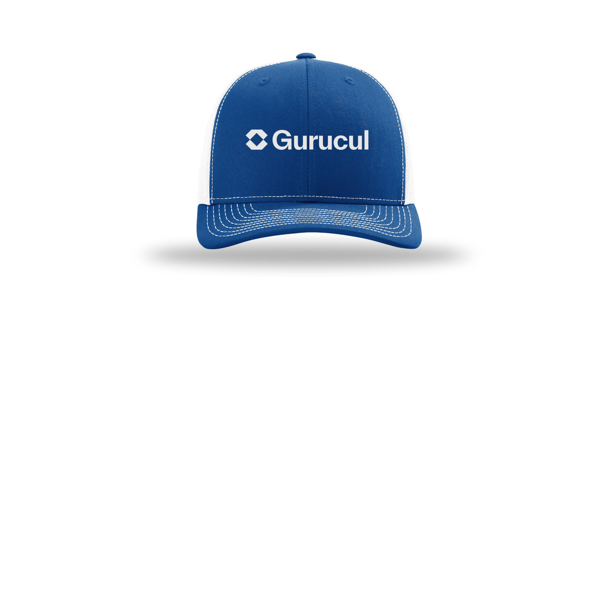gurucul-richardson-trucker-cap-embroidery-capfront-R112-royalwhite-flat-front