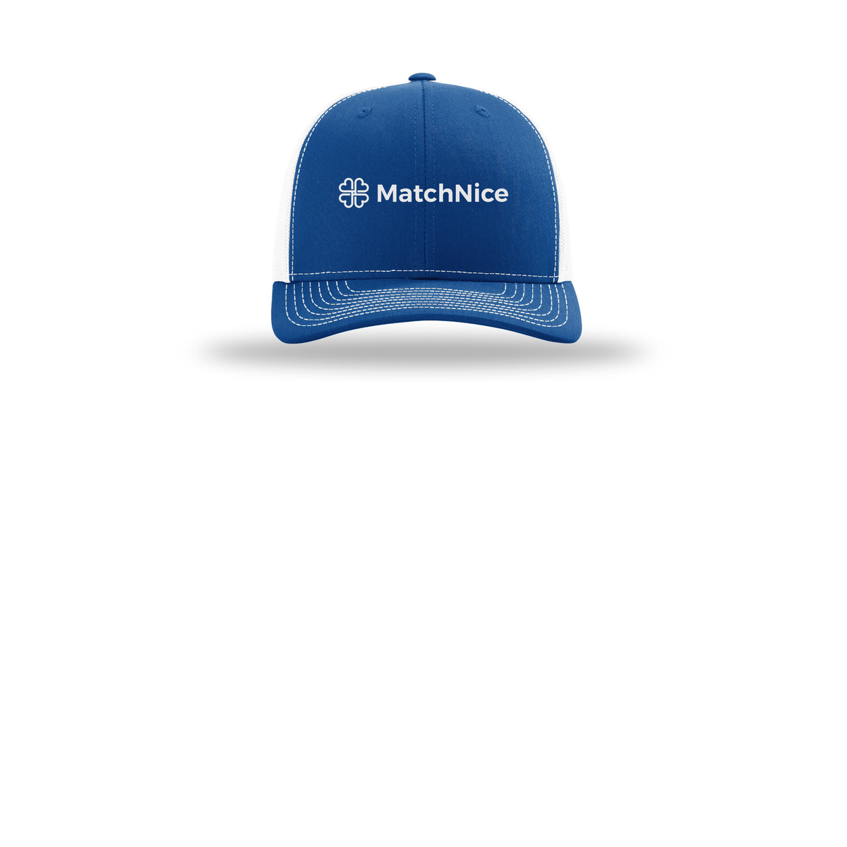 matchnice-richardson-trucker-cap-embroidery-capfront-R112-royalwhite-flat-front