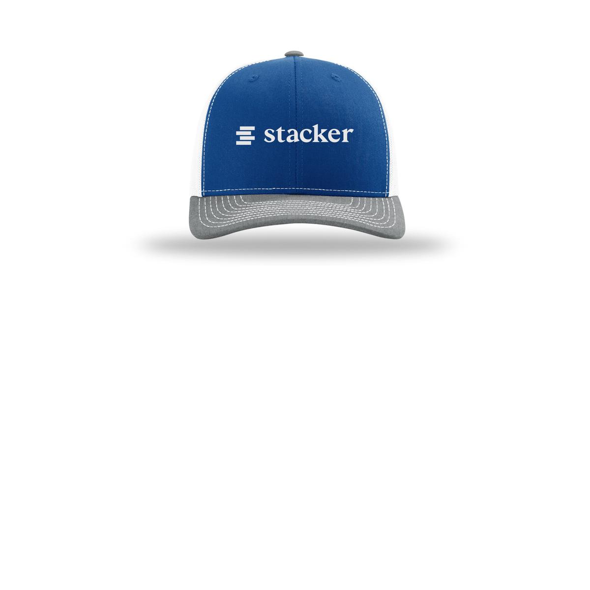 stacker-richardson-trucker-cap-embroidery-capfront-R112-royalwhiteheathergrey-flat-front