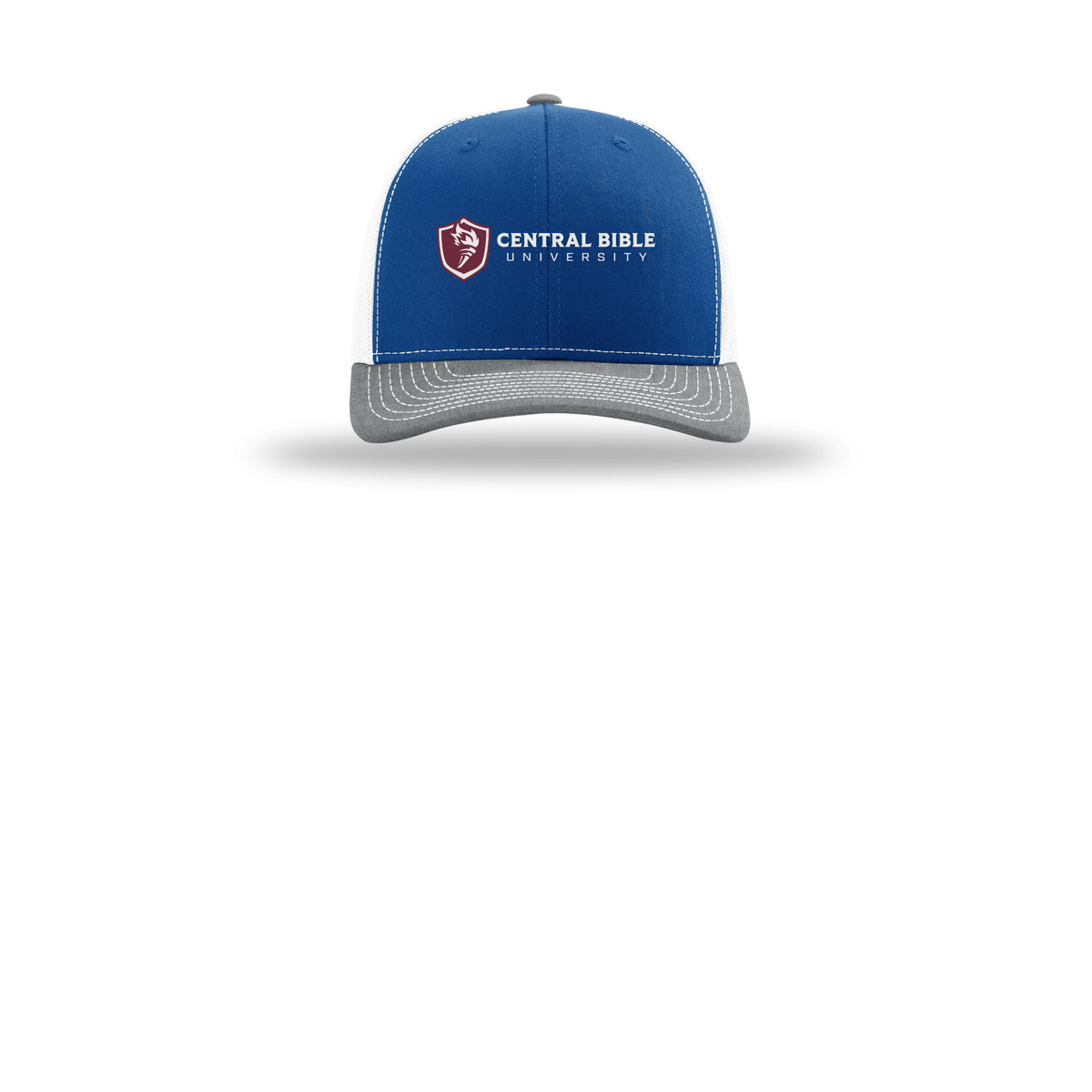 centralbible-richardson-trucker-cap-embroidery-capfront-R112-royalwhiteheathergrey-flat-front