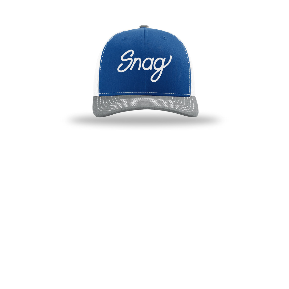 snagdelivery-richardson-trucker-cap-embroidery-capfront-R112-royalwhiteheathergrey-flat-front