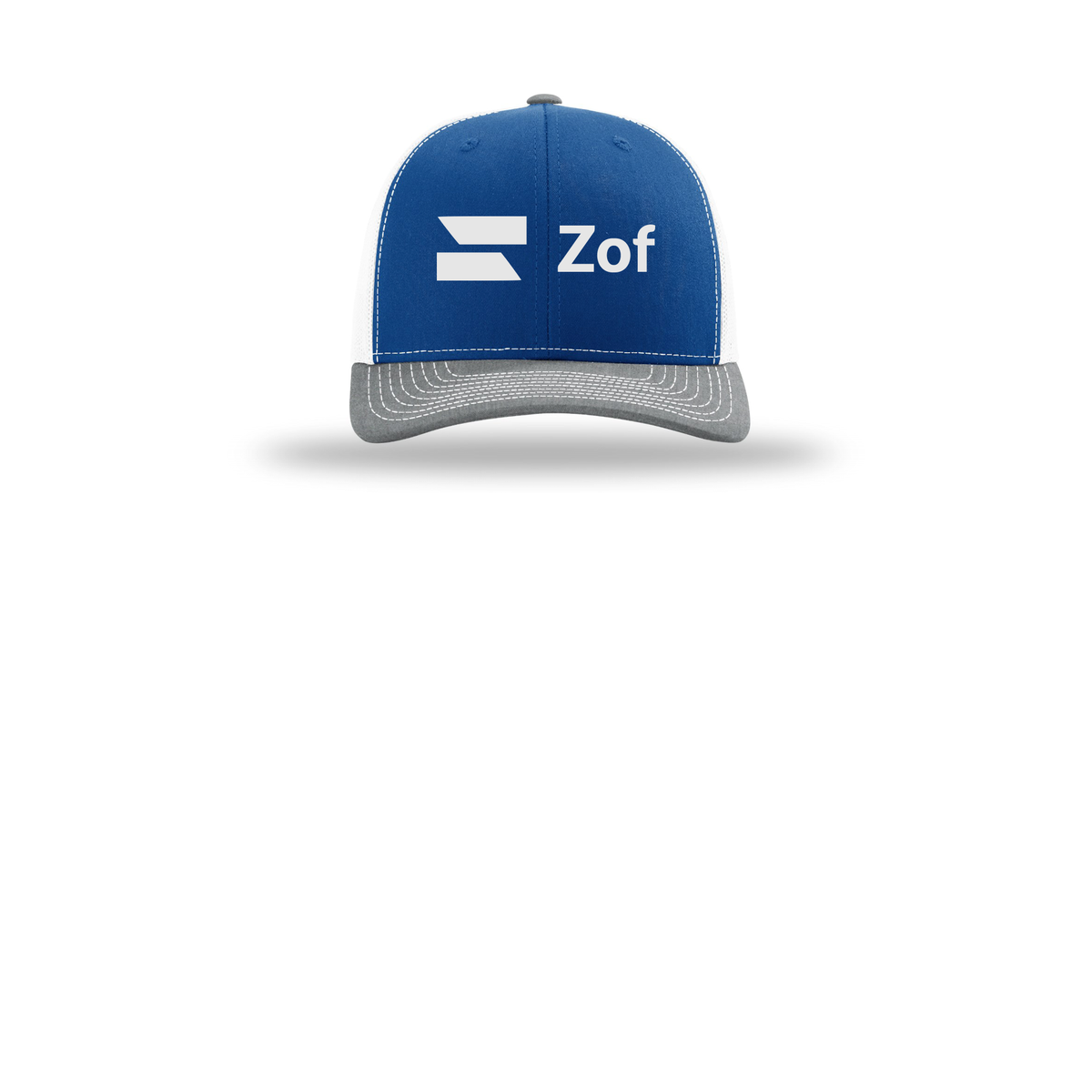 zof-richardson-trucker-cap-embroidery-capfront-R112-royalwhiteheathergrey-flat-front