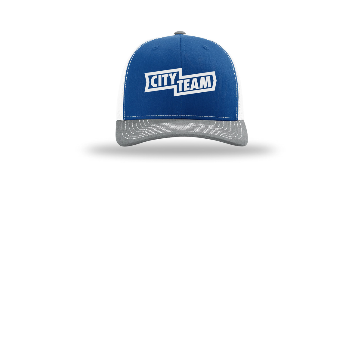 cityteam-richardson-trucker-cap-embroidery-capfront-R112-royalwhiteheathergrey-flat-front