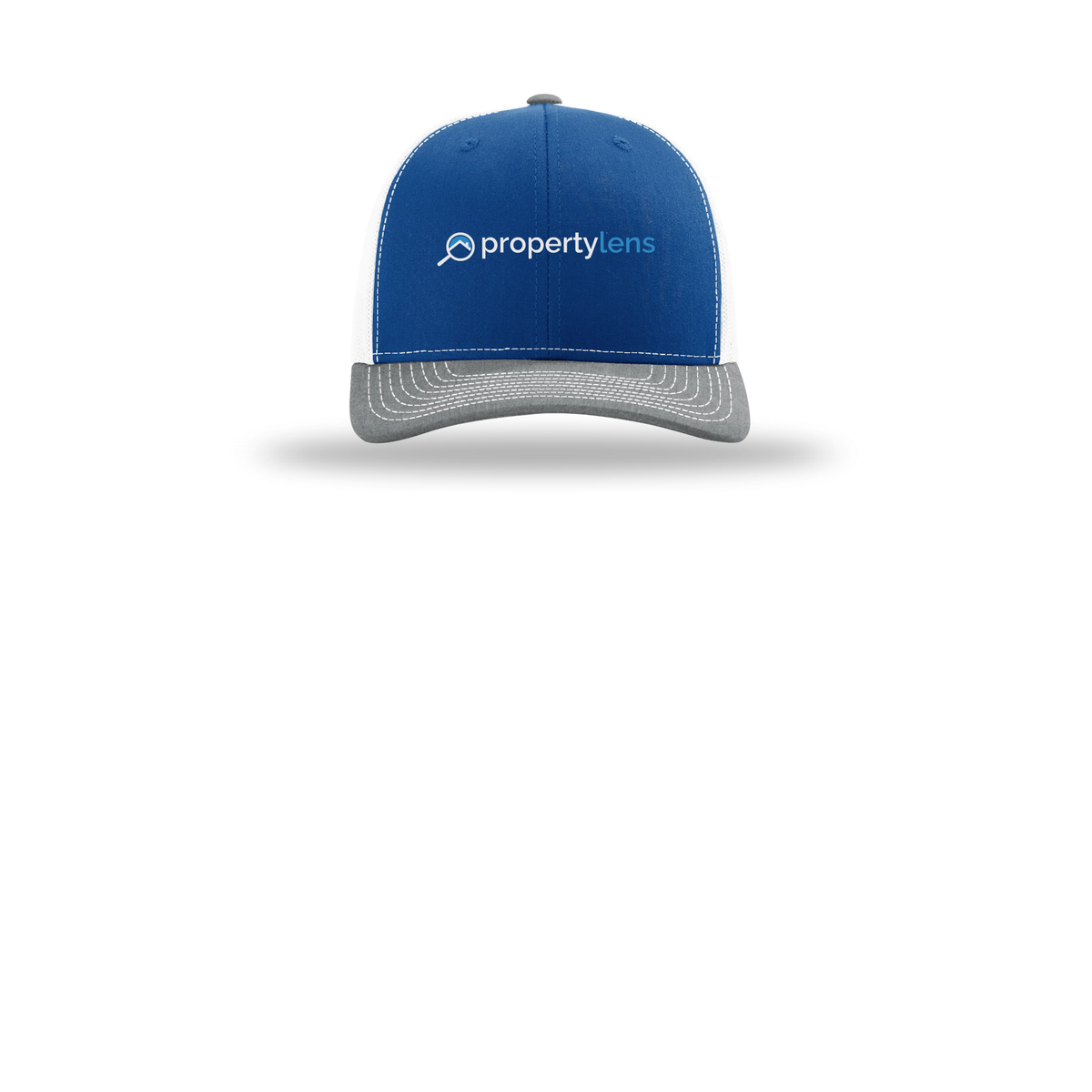 propertylens-richardson-trucker-cap-embroidery-capfront-R112-royalwhiteheathergrey-flat-front
