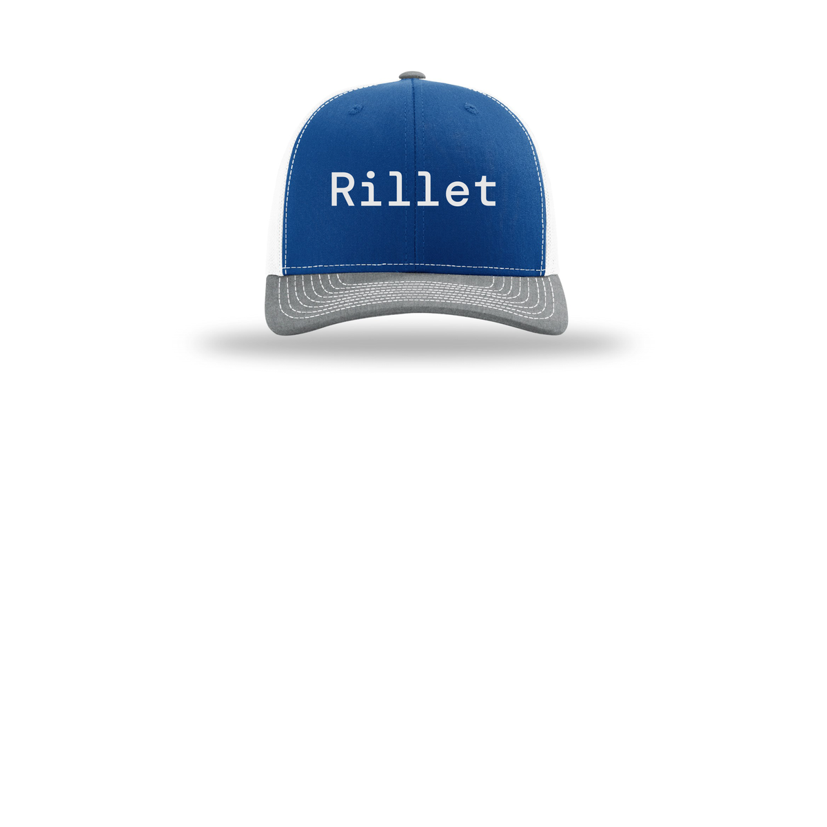rillet-richardson-trucker-cap-embroidery-capfront-R112-royalwhiteheathergrey-flat-front