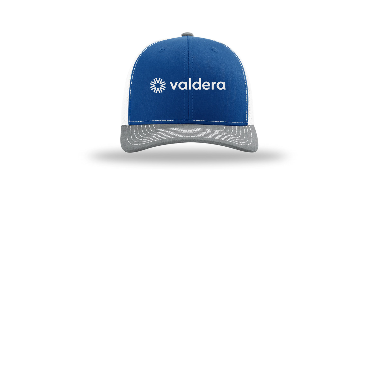 valdera-richardson-trucker-cap-embroidery-capfront-R112-royalwhiteheathergrey-flat-front