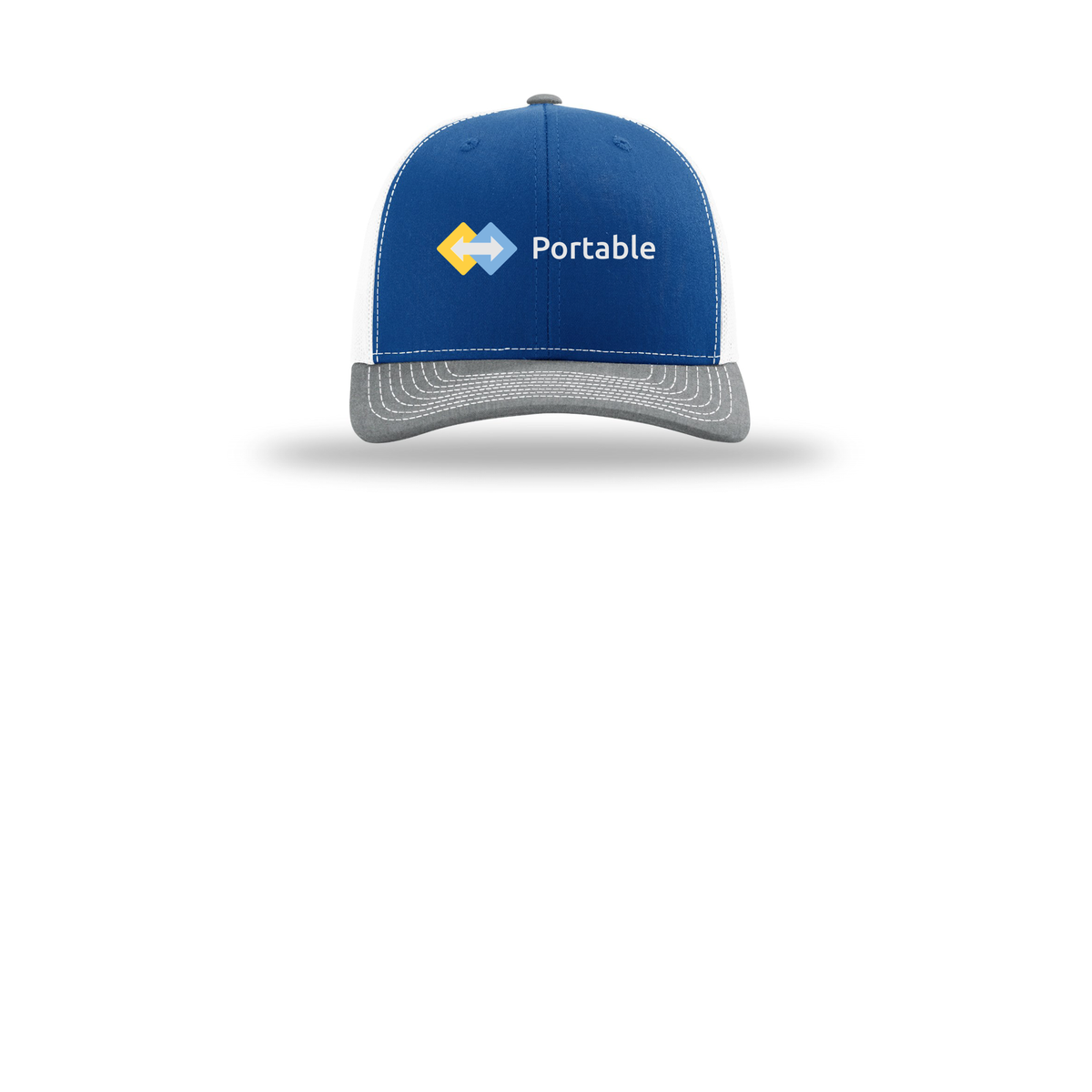 portable-richardson-trucker-cap-embroidery-capfront-R112-royalwhiteheathergrey-flat-front