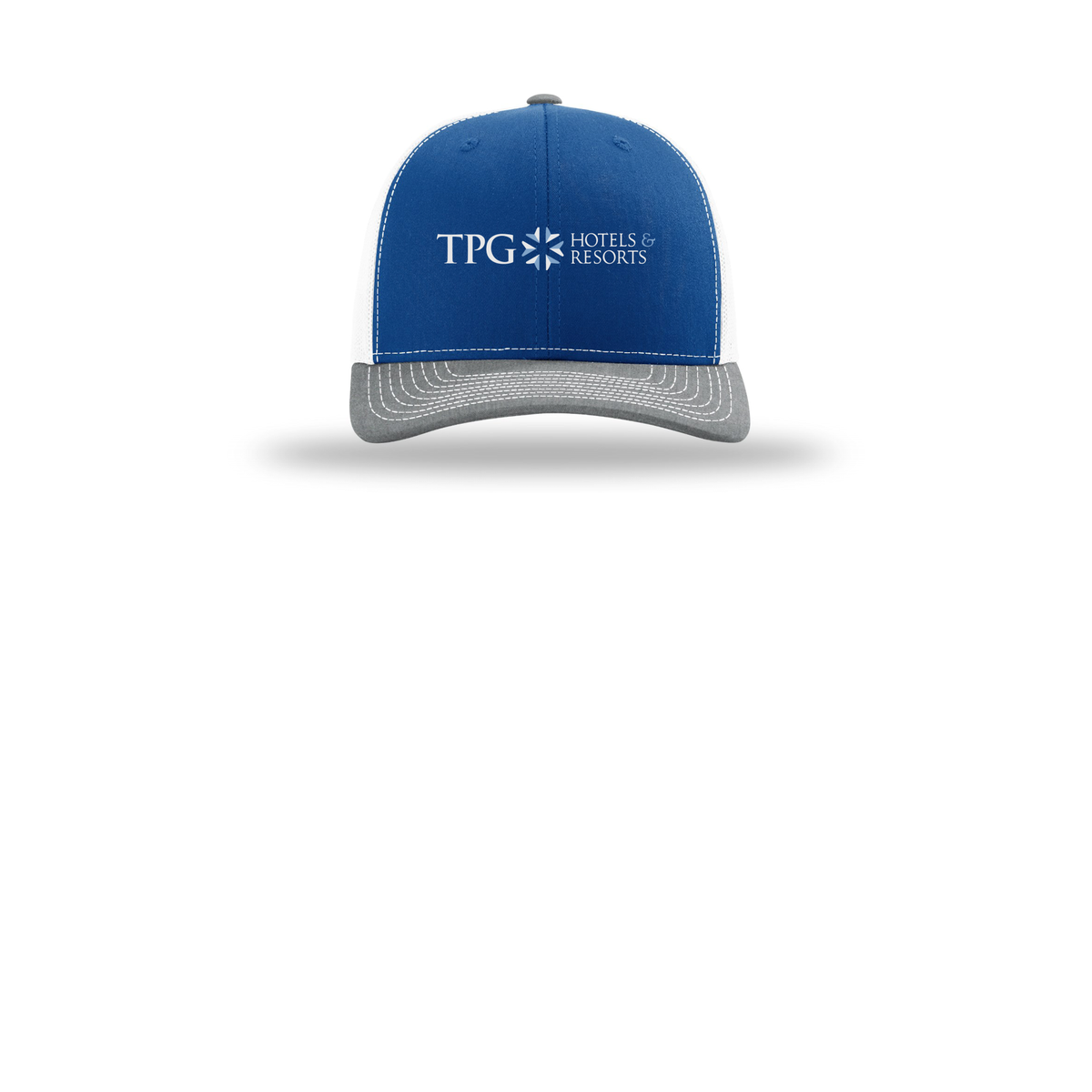 tpghotelsandresorts-richardson-trucker-cap-embroidery-capfront-R112-royalwhiteheathergrey-flat-front