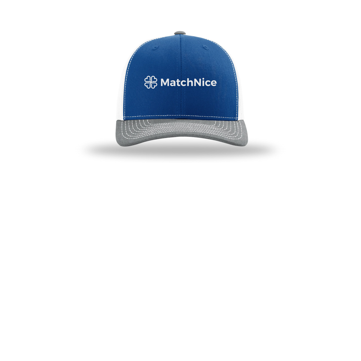 matchnice-richardson-trucker-cap-embroidery-capfront-R112-royalwhiteheathergrey-flat-front