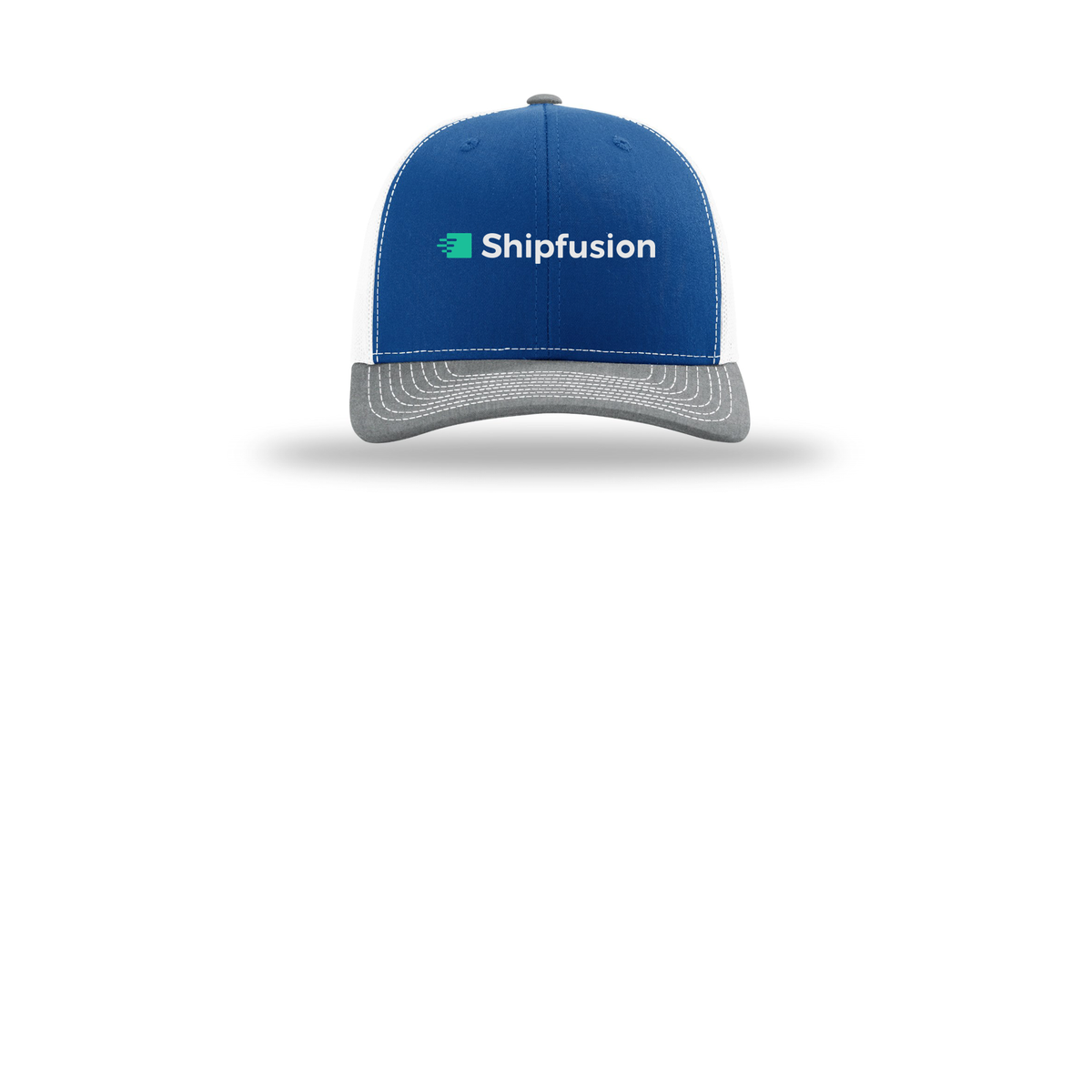 shipfusion-richardson-trucker-cap-embroidery-capfront-R112-royalwhiteheathergrey-flat-front