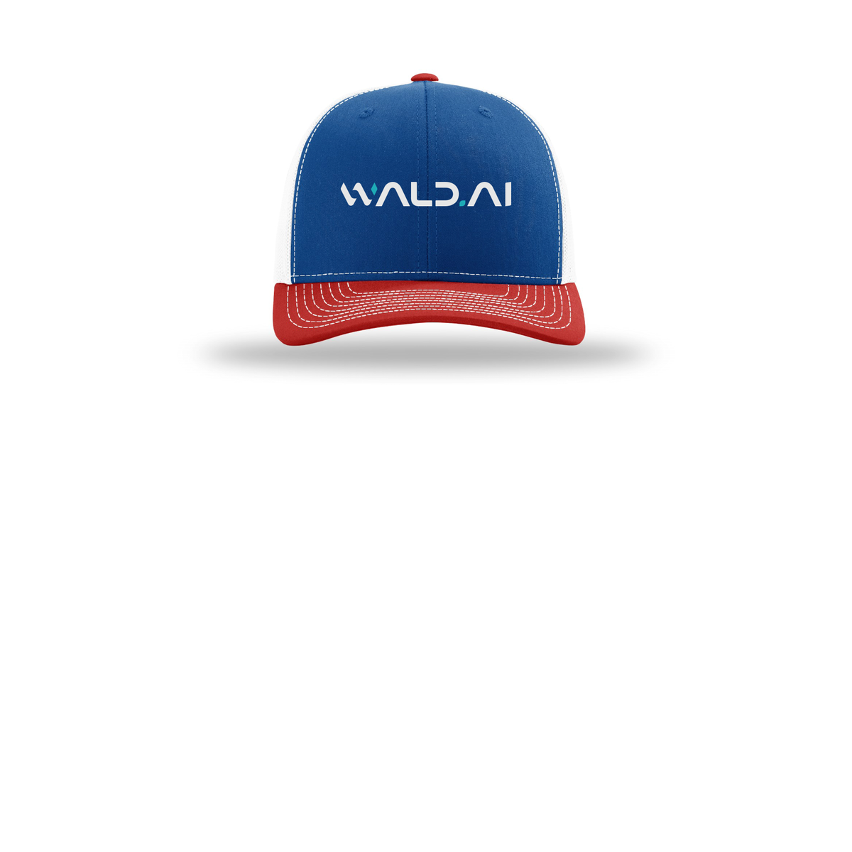 wald-richardson-trucker-cap-embroidery-capfront-R112-royalwhitered-flat-front