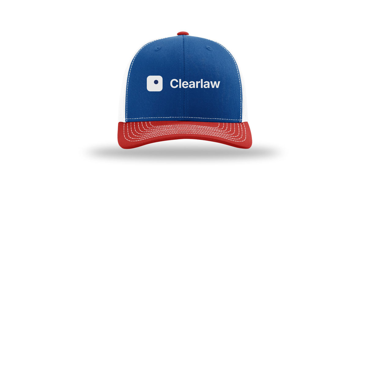 clearlaw-richardson-trucker-cap-embroidery-capfront-R112-royalwhitered-flat-front