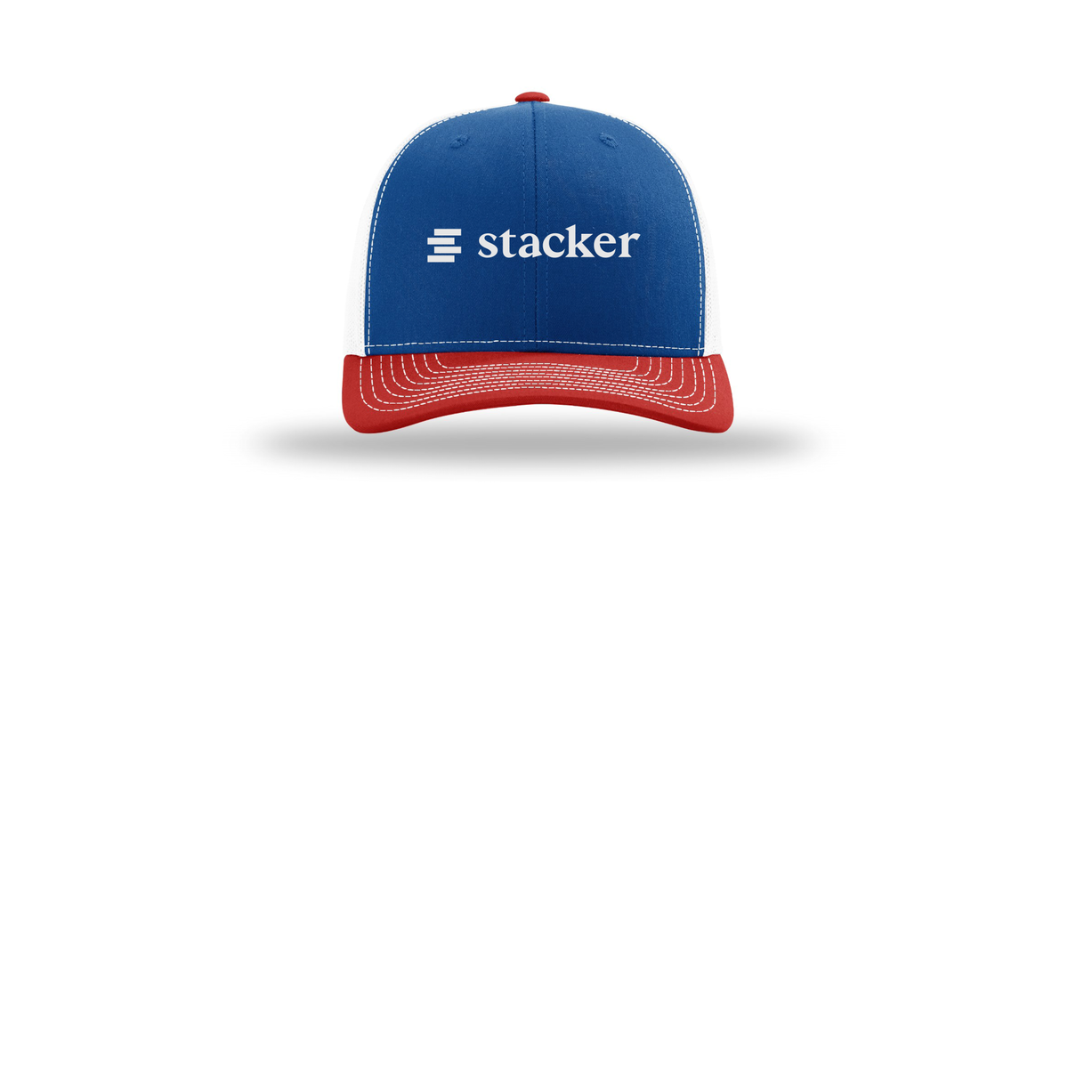 stacker-richardson-trucker-cap-embroidery-capfront-R112-royalwhitered-flat-front
