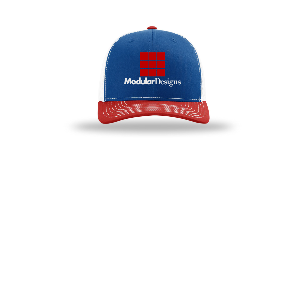 modulardesignsflooring-richardson-trucker-cap-embroidery-capfront-R112-royalwhitered-flat-front