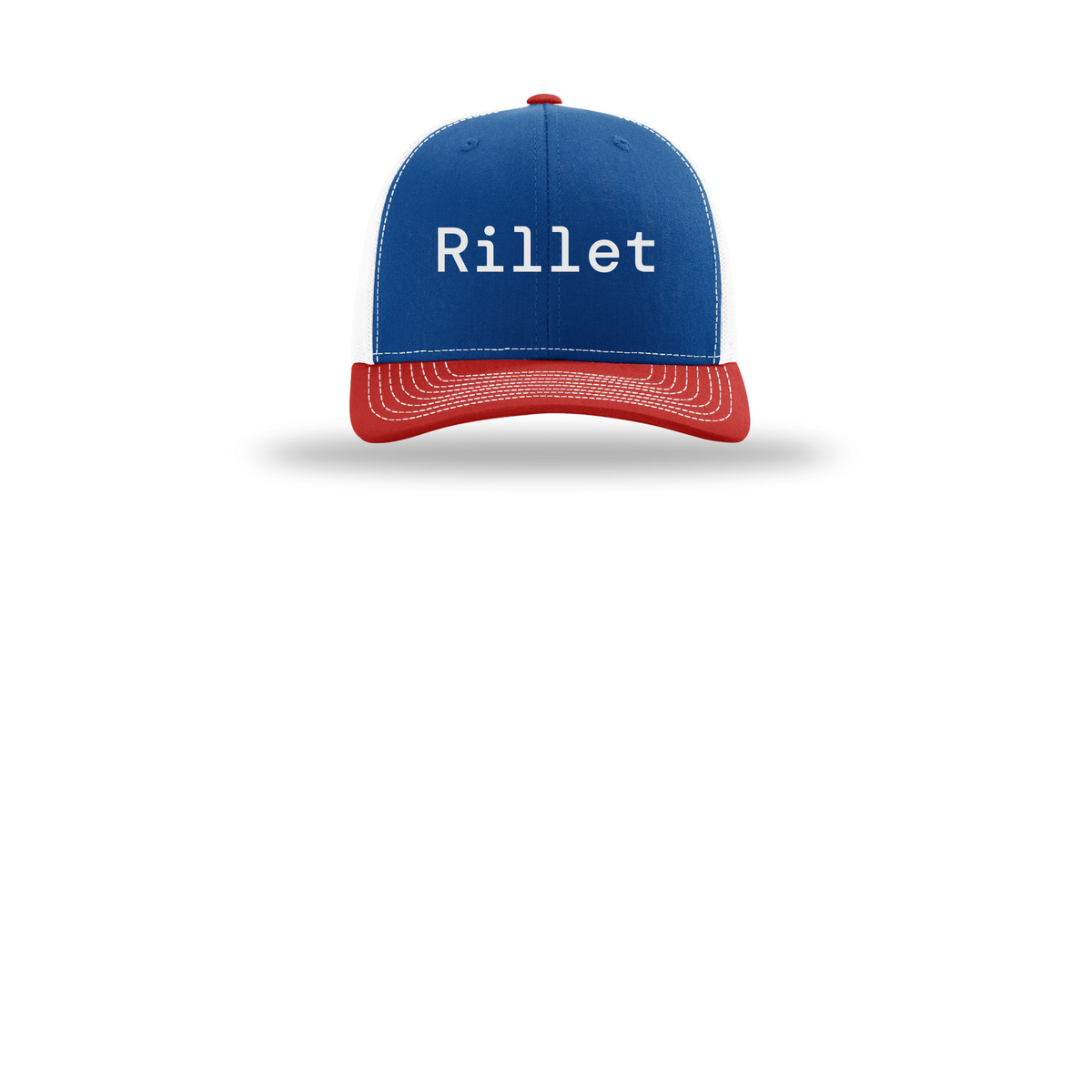 rillet-richardson-trucker-cap-embroidery-capfront-R112-royalwhitered-flat-front