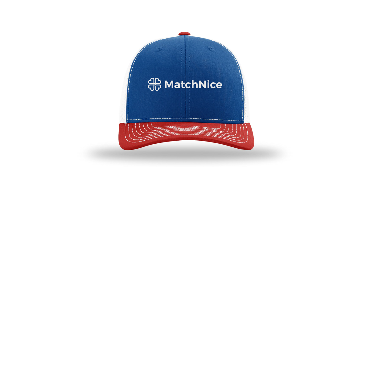 matchnice-richardson-trucker-cap-embroidery-capfront-R112-royalwhitered-flat-front