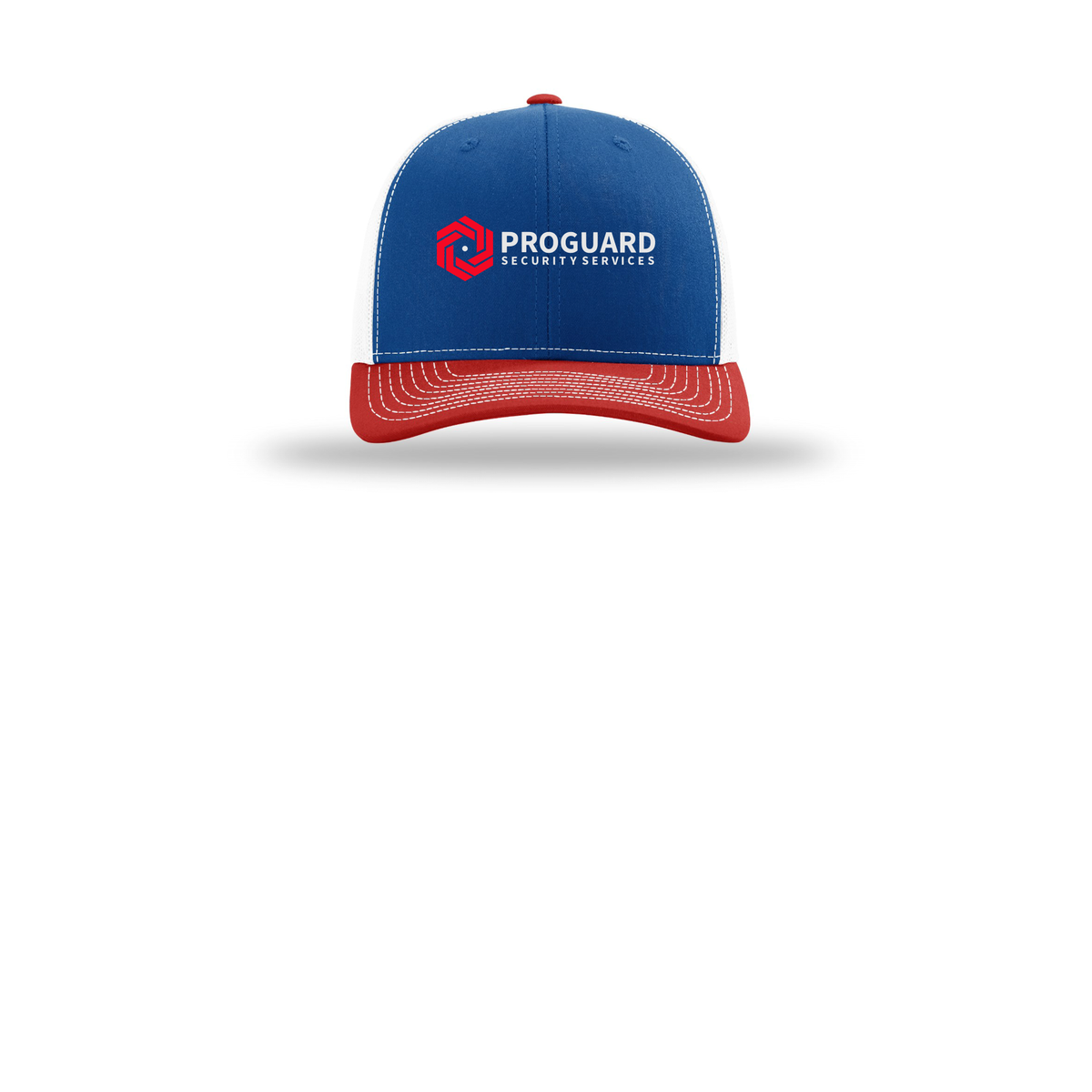 proguardsecurityservices-richardson-trucker-cap-embroidery-capfront-R112-royalwhitered-flat-front