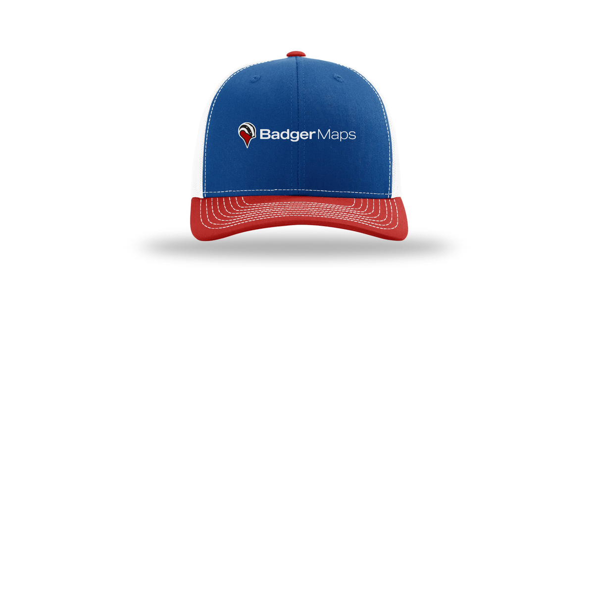 badgermapping-richardson-trucker-cap-embroidery-capfront-R112-royalwhitered-flat-front
