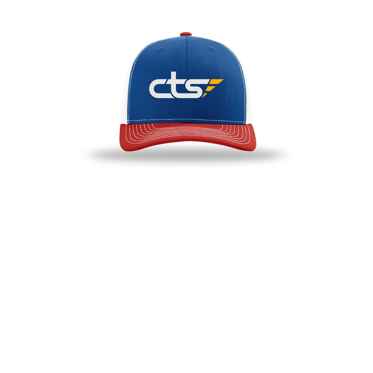 cts1-richardson-trucker-cap-embroidery-capfront-R112-royalwhitered-flat-front