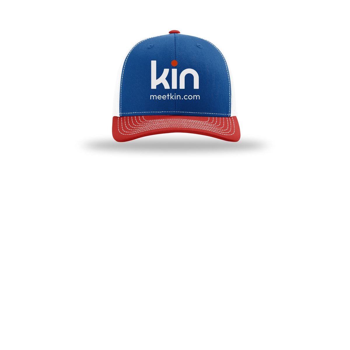 kin-richardson-trucker-cap-embroidery-capfront-R112-royalwhitered-flat-front