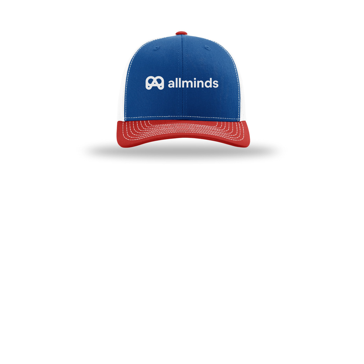 getallminds-richardson-trucker-cap-embroidery-capfront-R112-royalwhitered-flat-front