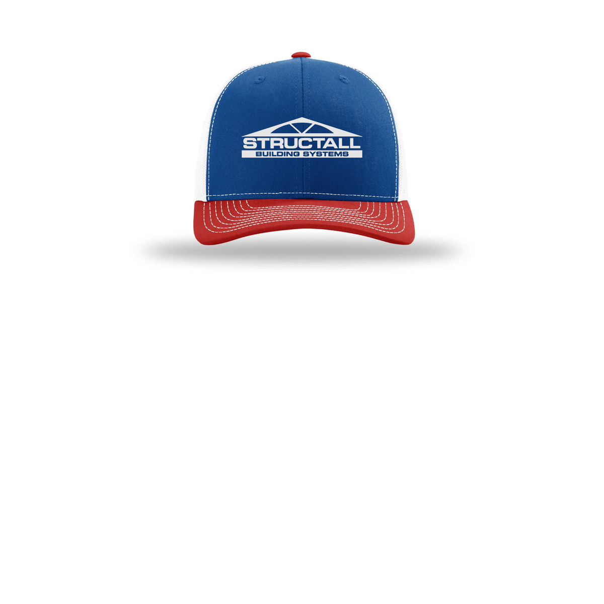 structall-richardson-trucker-cap-embroidery-capfront-R112-royalwhitered-flat-front