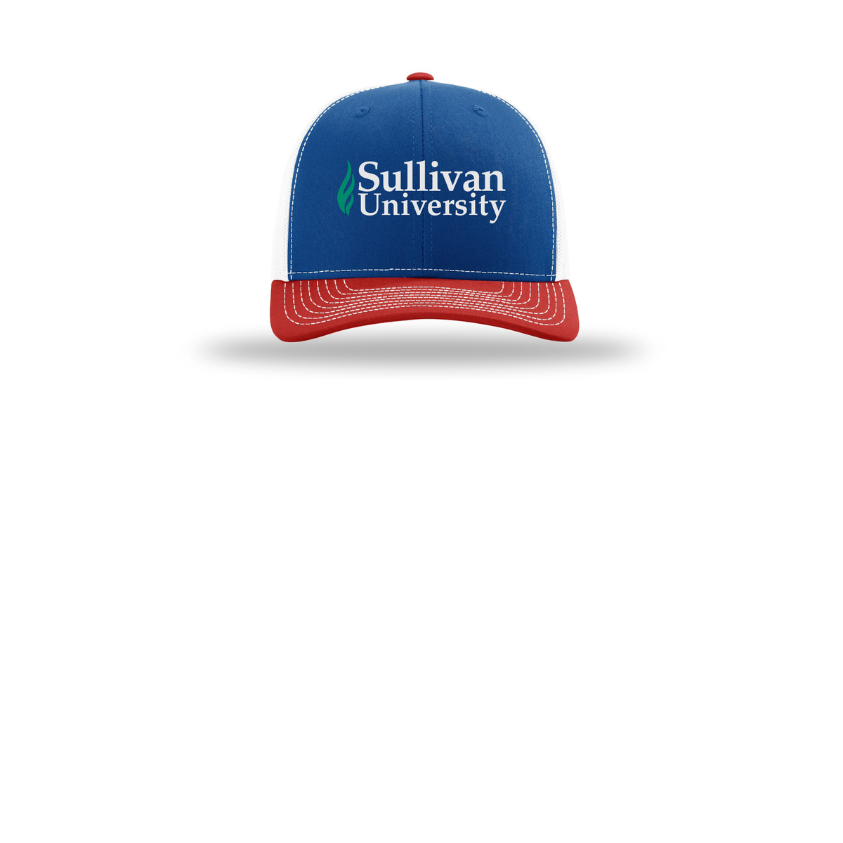 sullivan-richardson-trucker-cap-embroidery-capfront-R112-royalwhitered-flat-front