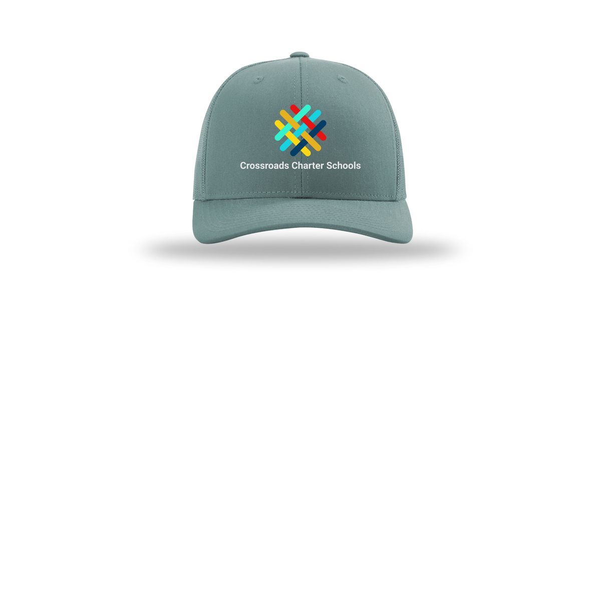 crossroadsschoolskc-richardson-trucker-cap-embroidery-capfront-R112-smokeblue-flat-front