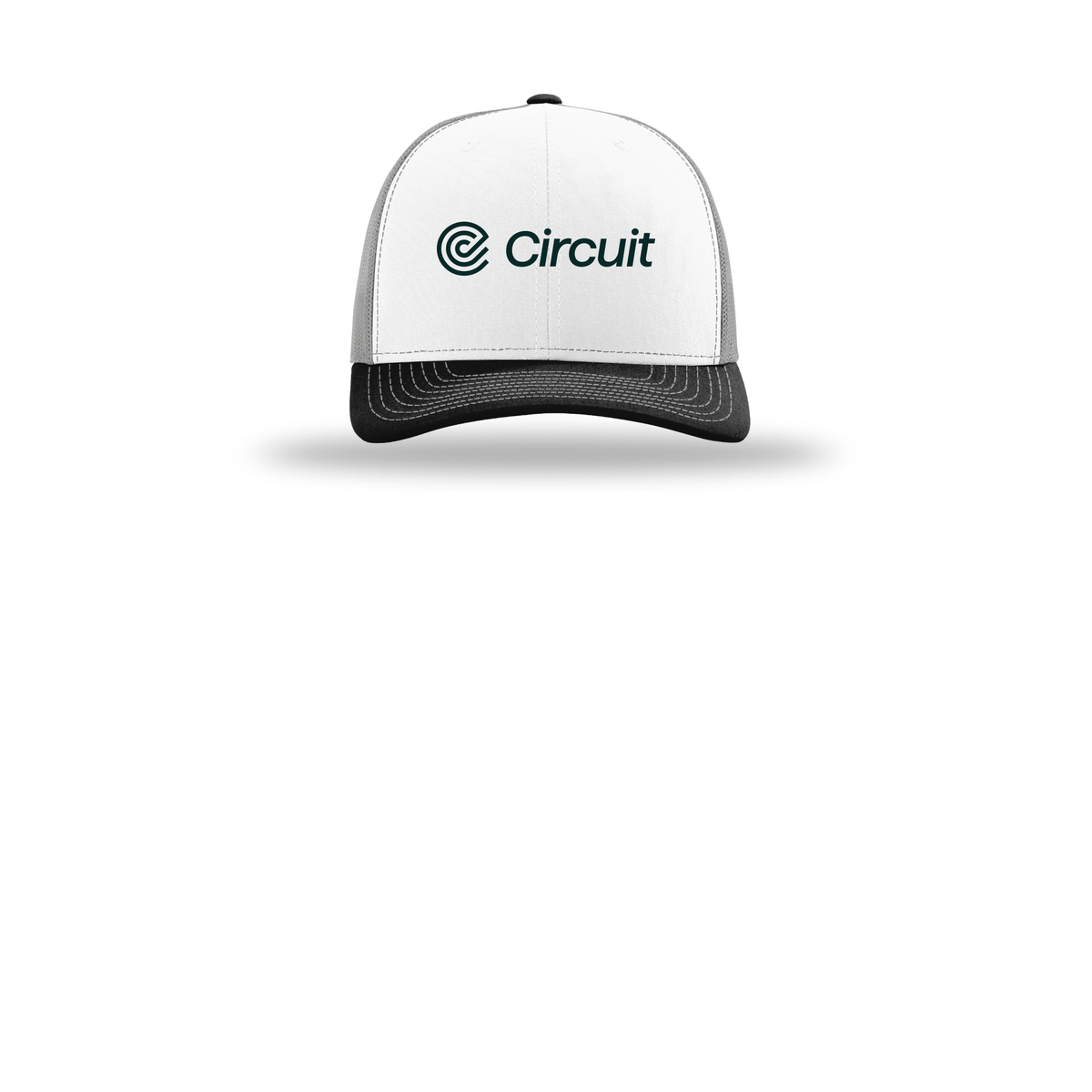 ridecircuit-richardson-trucker-cap-embroidery-capfront-R112-whitealuminumblack-flat-front