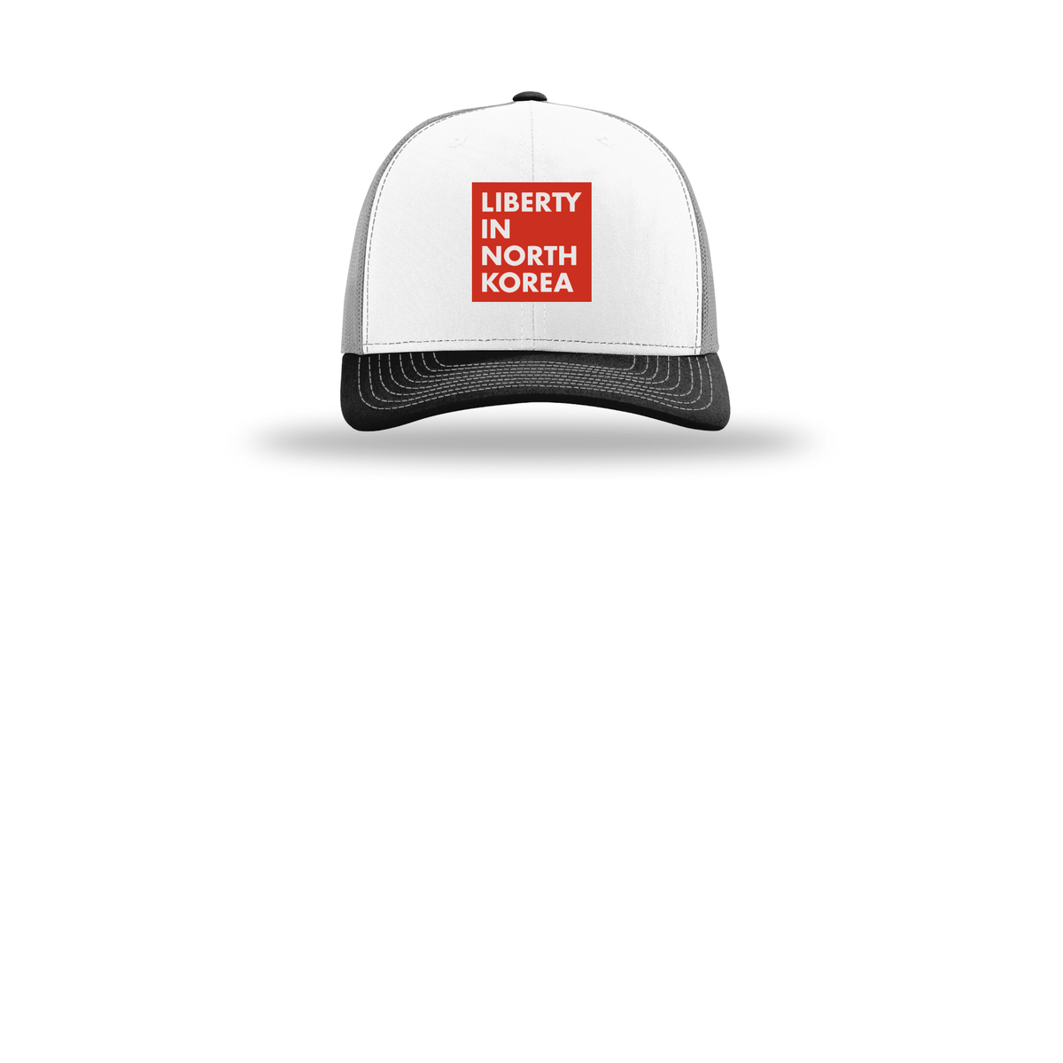 libertyinnorthkorea-richardson-trucker-cap-embroidery-capfront-R112-whitealuminumblack-flat-front