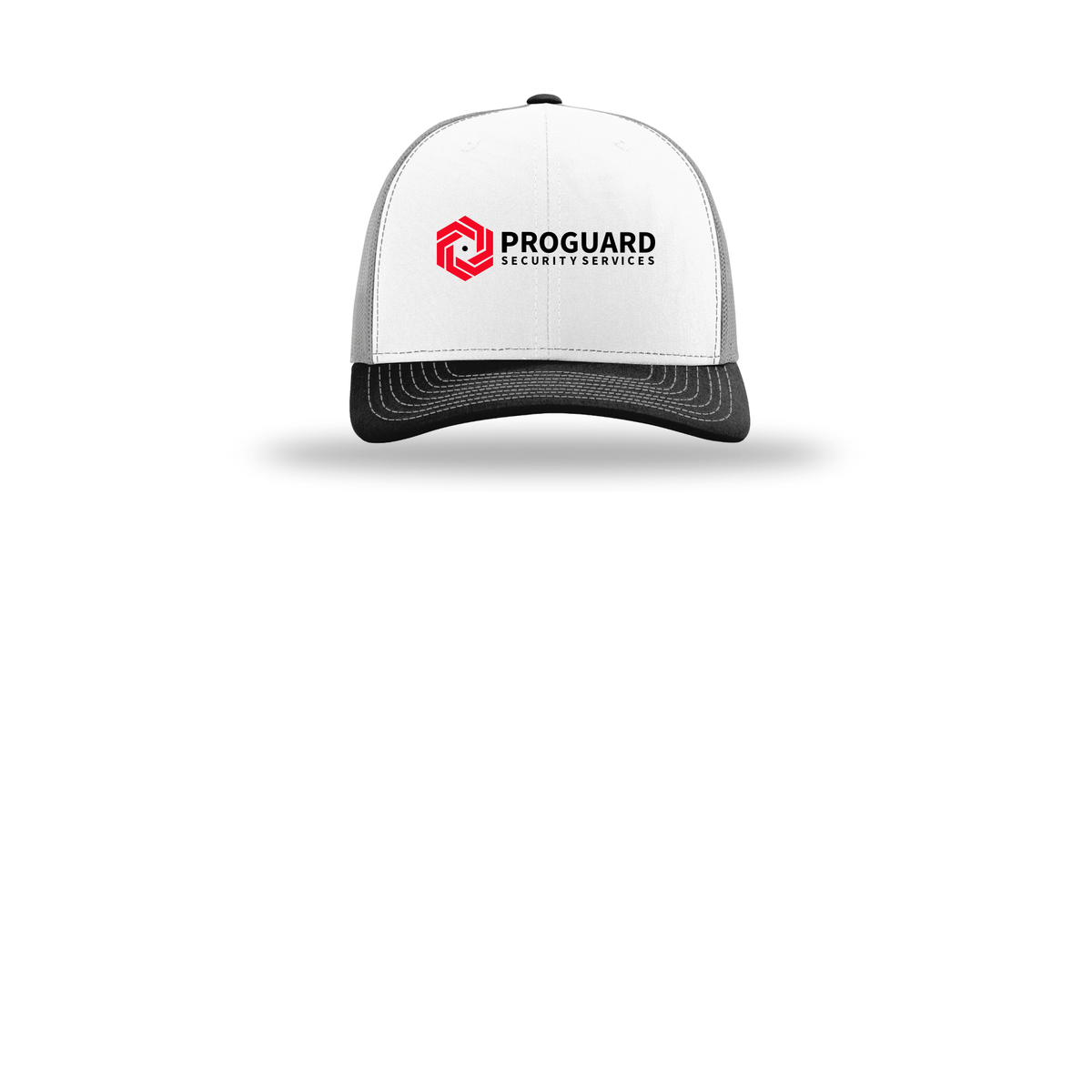 proguardsecurityservices-richardson-trucker-cap-embroidery-capfront-R112-whitealuminumblack-flat-front