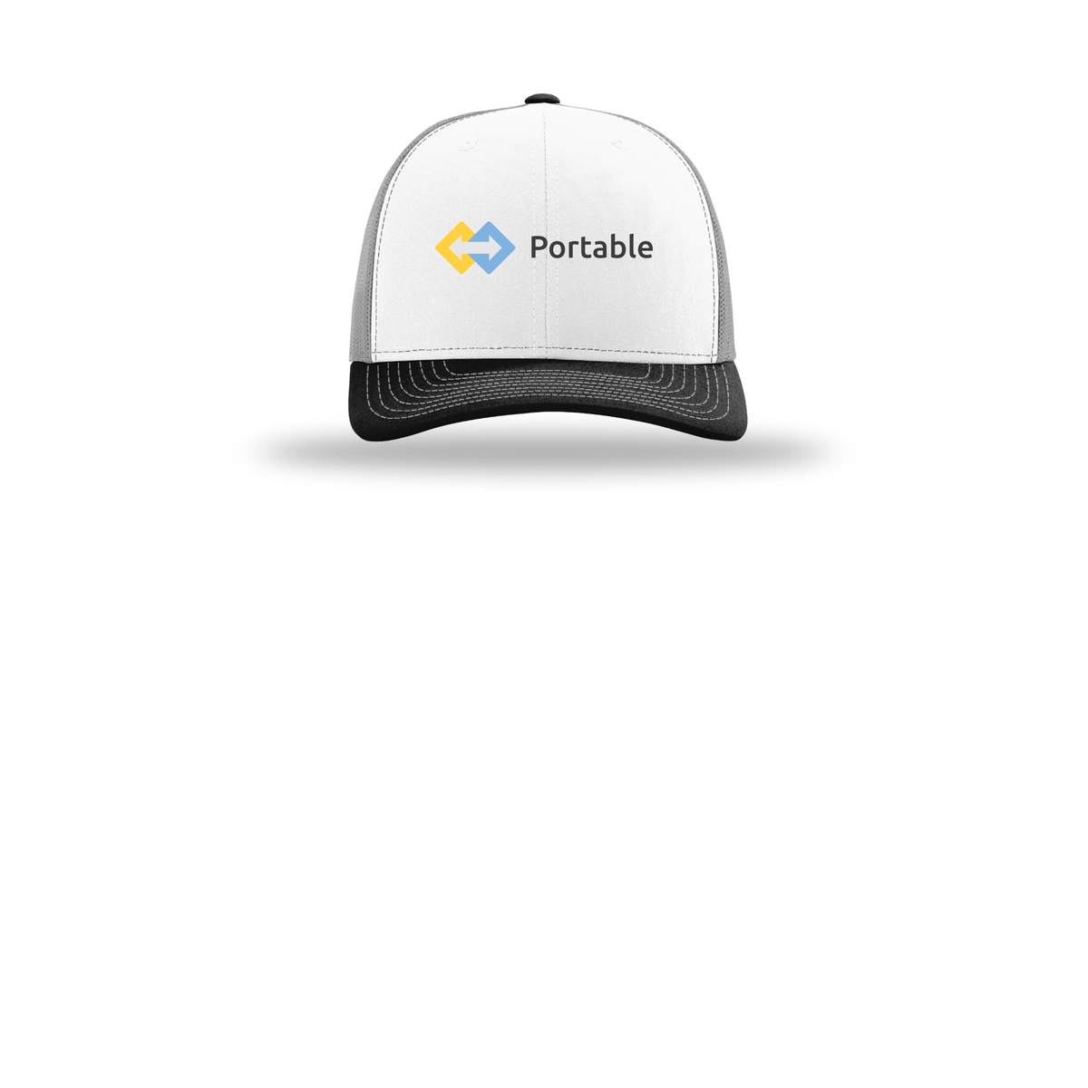 portable-richardson-trucker-cap-embroidery-capfront-R112-whitealuminumblack-flat-front