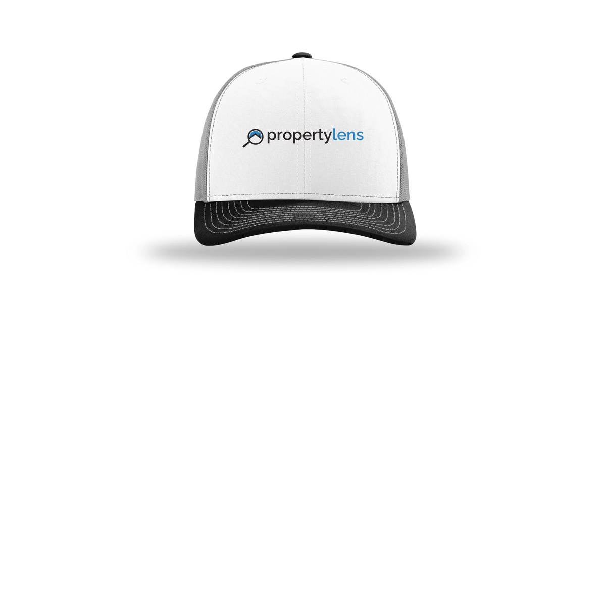 propertylens-richardson-trucker-cap-embroidery-capfront-R112-whitealuminumblack-flat-front