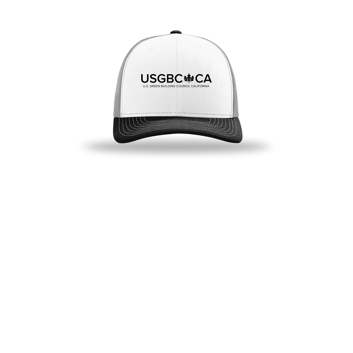 usgbc-ca-richardson-trucker-cap-embroidery-capfront-R112-whitealuminumblack-flat-front