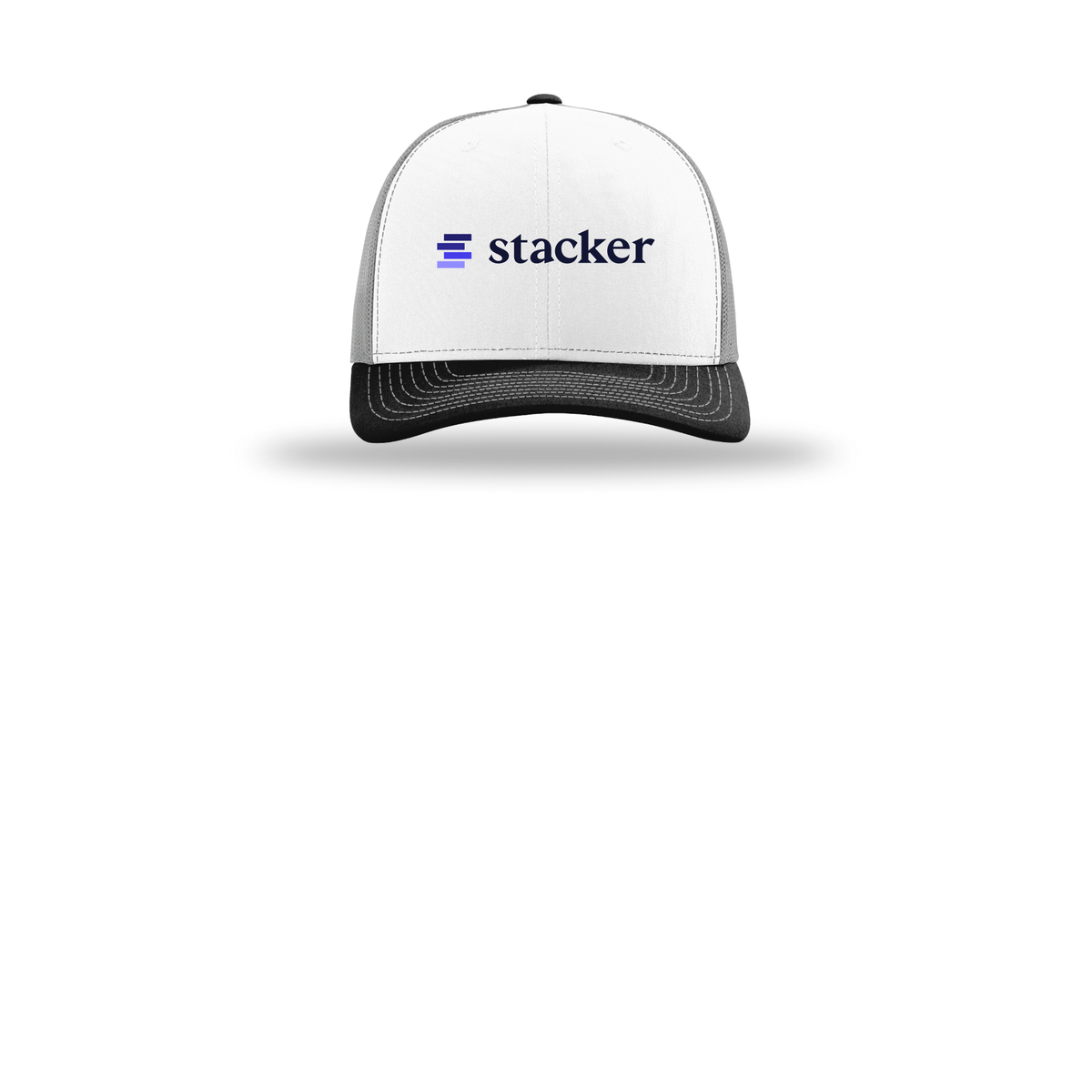 stacker-richardson-trucker-cap-embroidery-capfront-R112-whitealuminumblack-flat-front