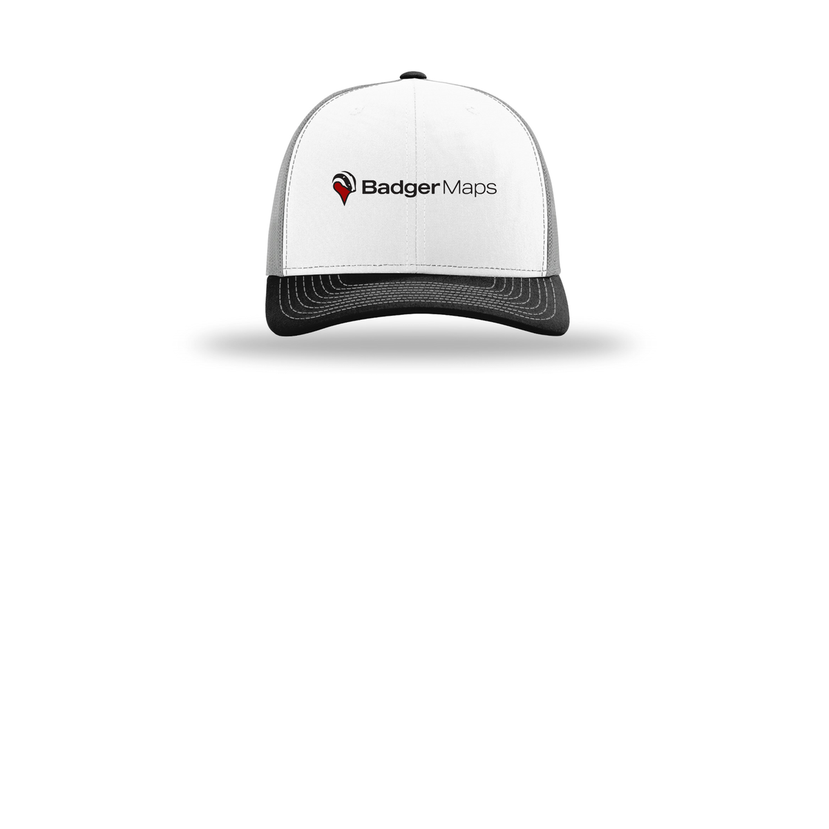 badgermapping-richardson-trucker-cap-embroidery-capfront-R112-whitealuminumblack-flat-front