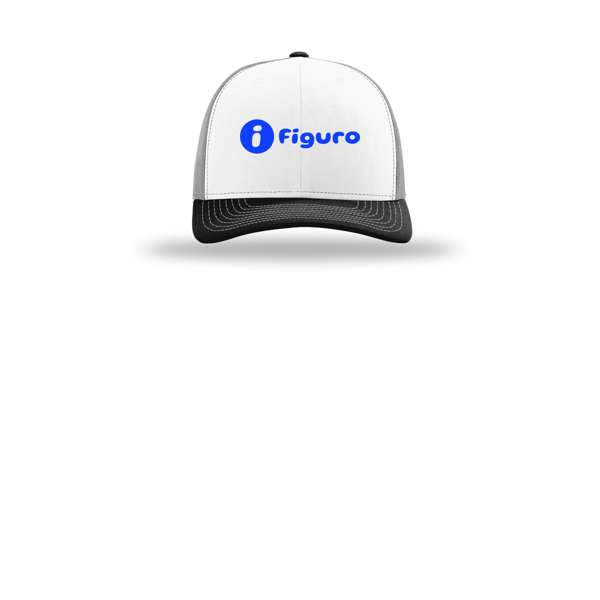 getfiguro-richardson-trucker-cap-embroidery-capfront-R112-whitealuminumblack-flat-front