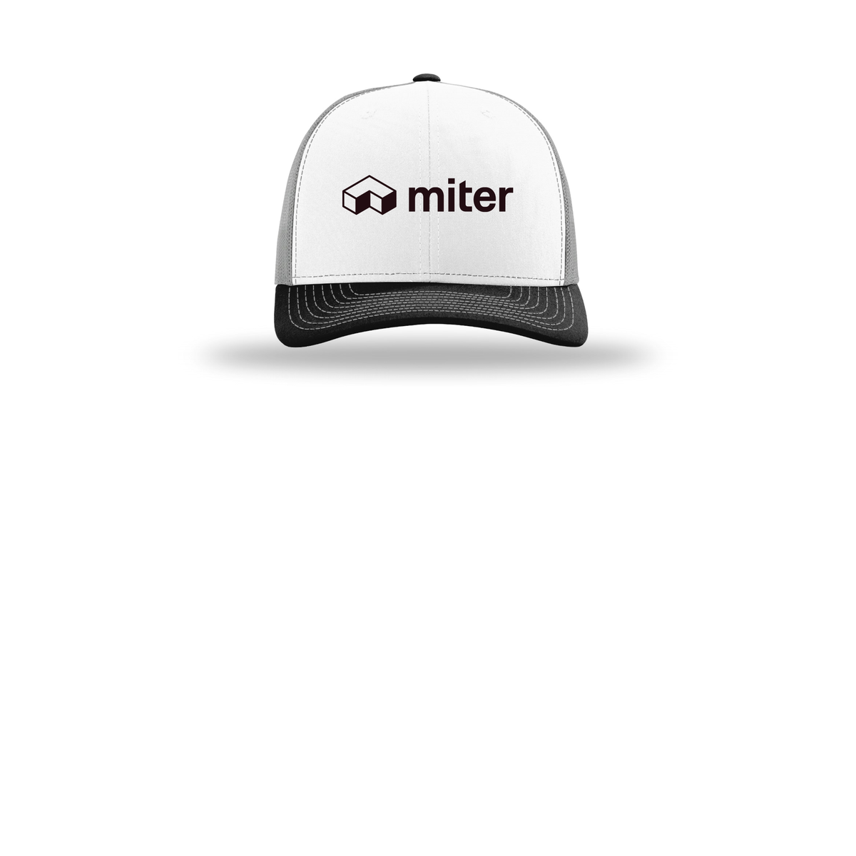 miter-richardson-trucker-cap-embroidery-capfront-R112-whitealuminumblack-flat-front