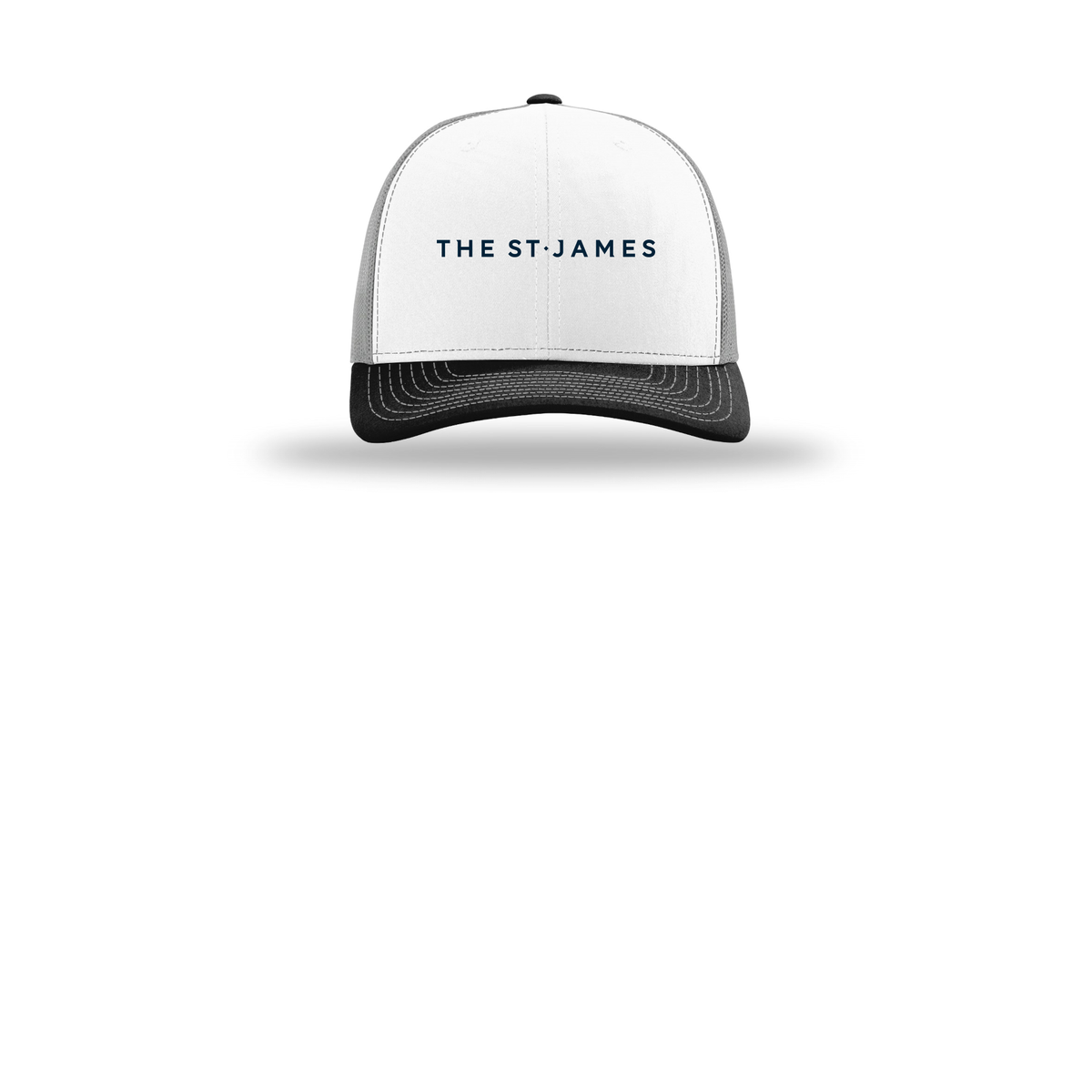 thestjames-richardson-trucker-cap-embroidery-capfront-R112-whitealuminumblack-flat-front