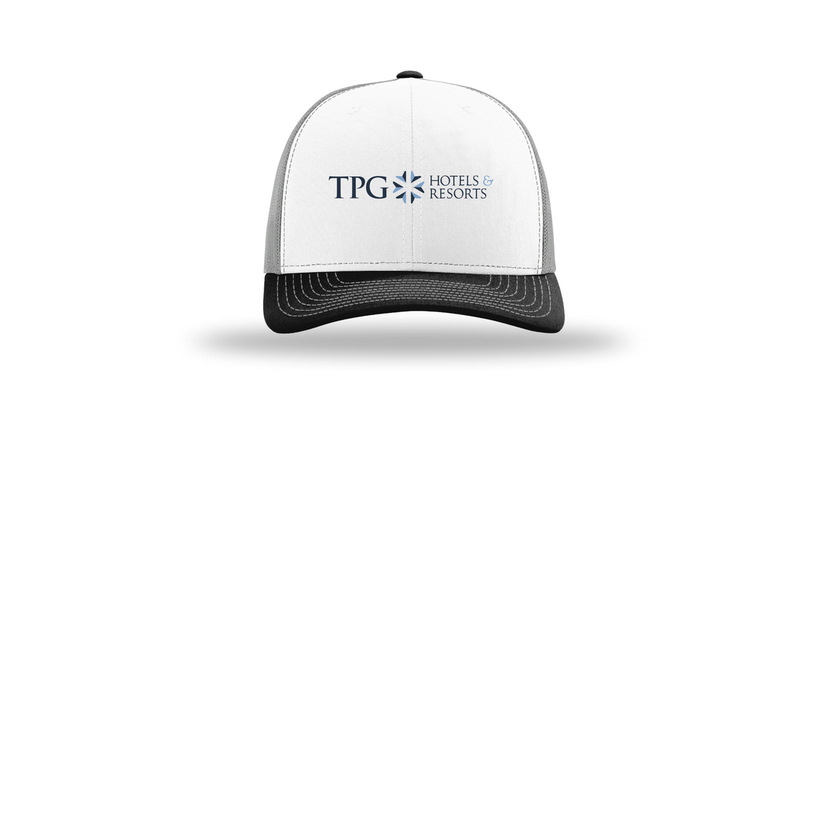 tpghotelsandresorts-richardson-trucker-cap-embroidery-capfront-R112-whitealuminumblack-flat-front
