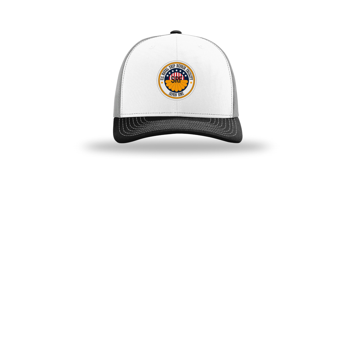 srf-jrmc-richardson-trucker-cap-embroidery-capfront-R112-whitealuminumblack-flat-front