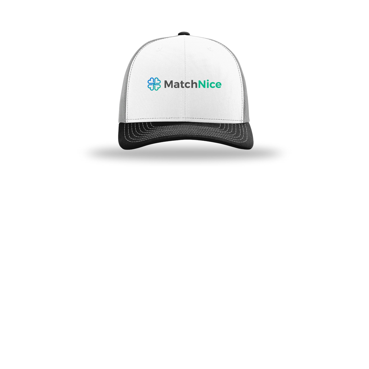 matchnice-richardson-trucker-cap-embroidery-capfront-R112-whitealuminumblack-flat-front