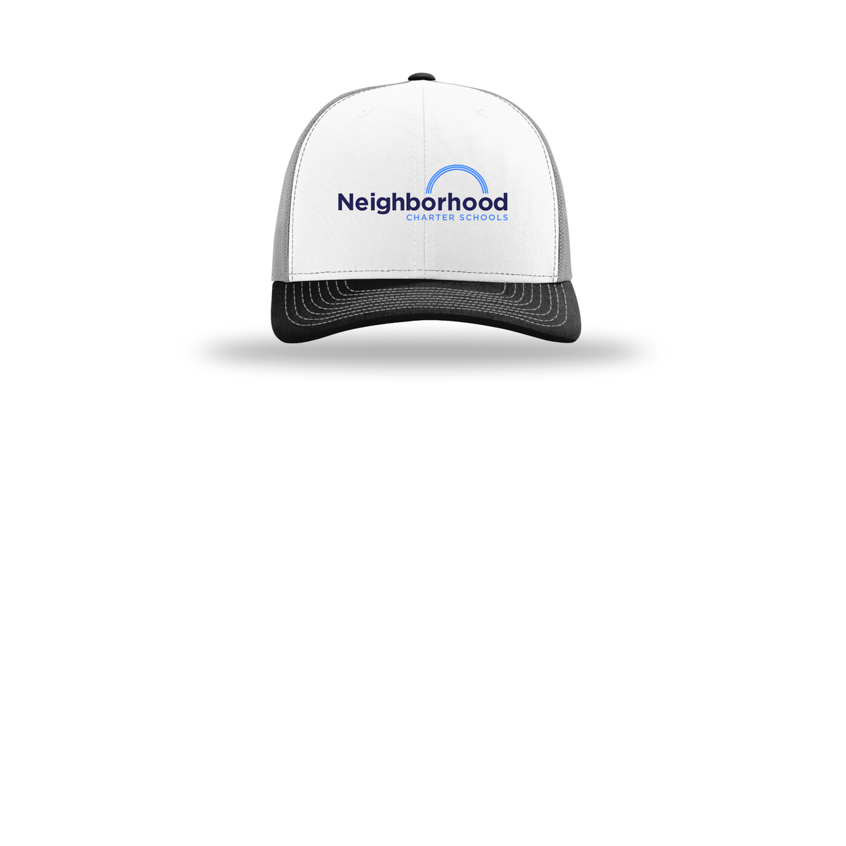 ncschools-richardson-trucker-cap-embroidery-capfront-R112-whitealuminumblack-flat-front