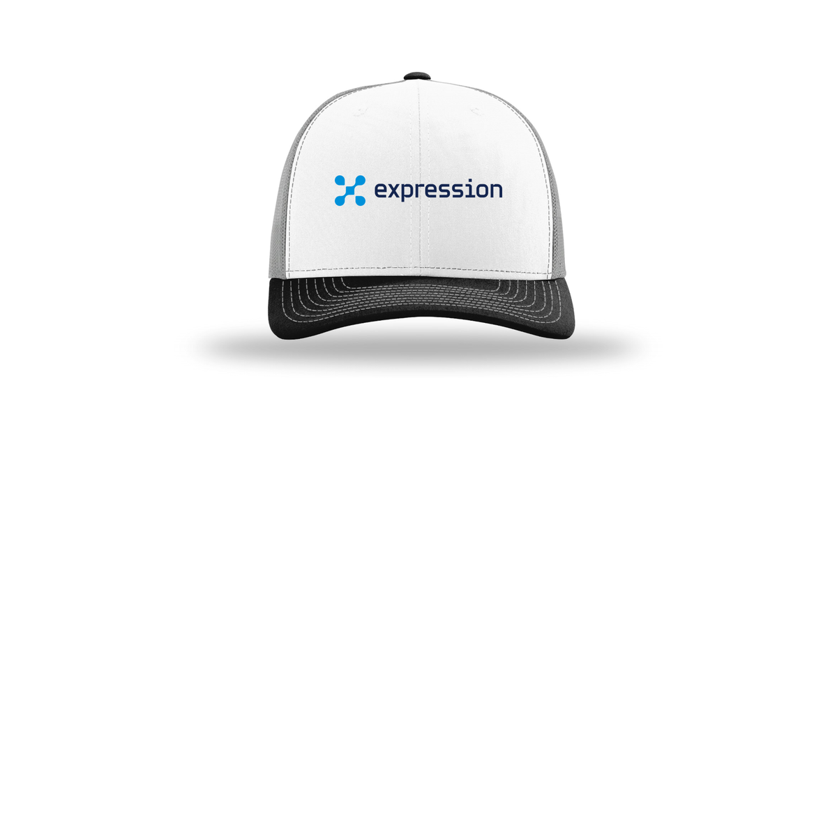 expr-richardson-trucker-cap-embroidery-capfront-R112-whitealuminumblack-flat-front