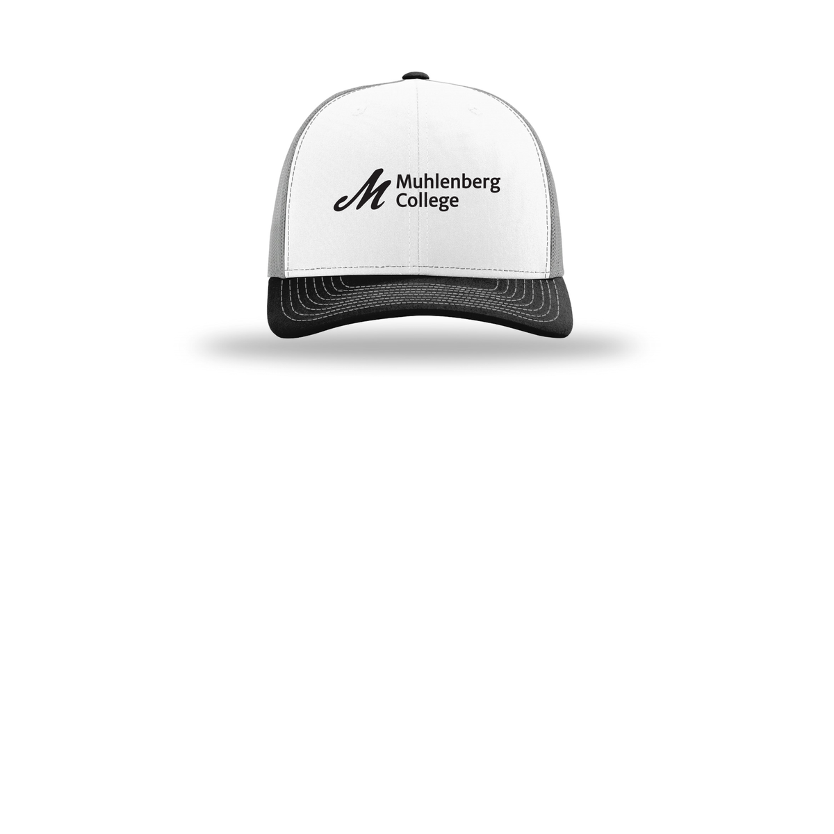 muhlenberg-richardson-trucker-cap-embroidery-capfront-R112-whitealuminumblack-flat-front