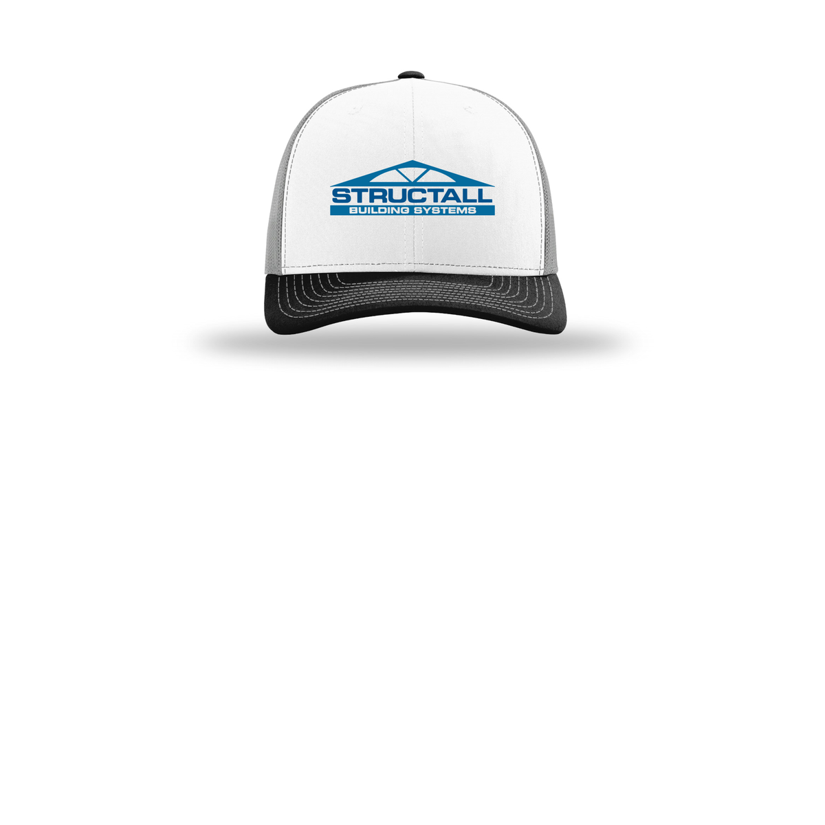 structall-richardson-trucker-cap-embroidery-capfront-R112-whitealuminumblack-flat-front
