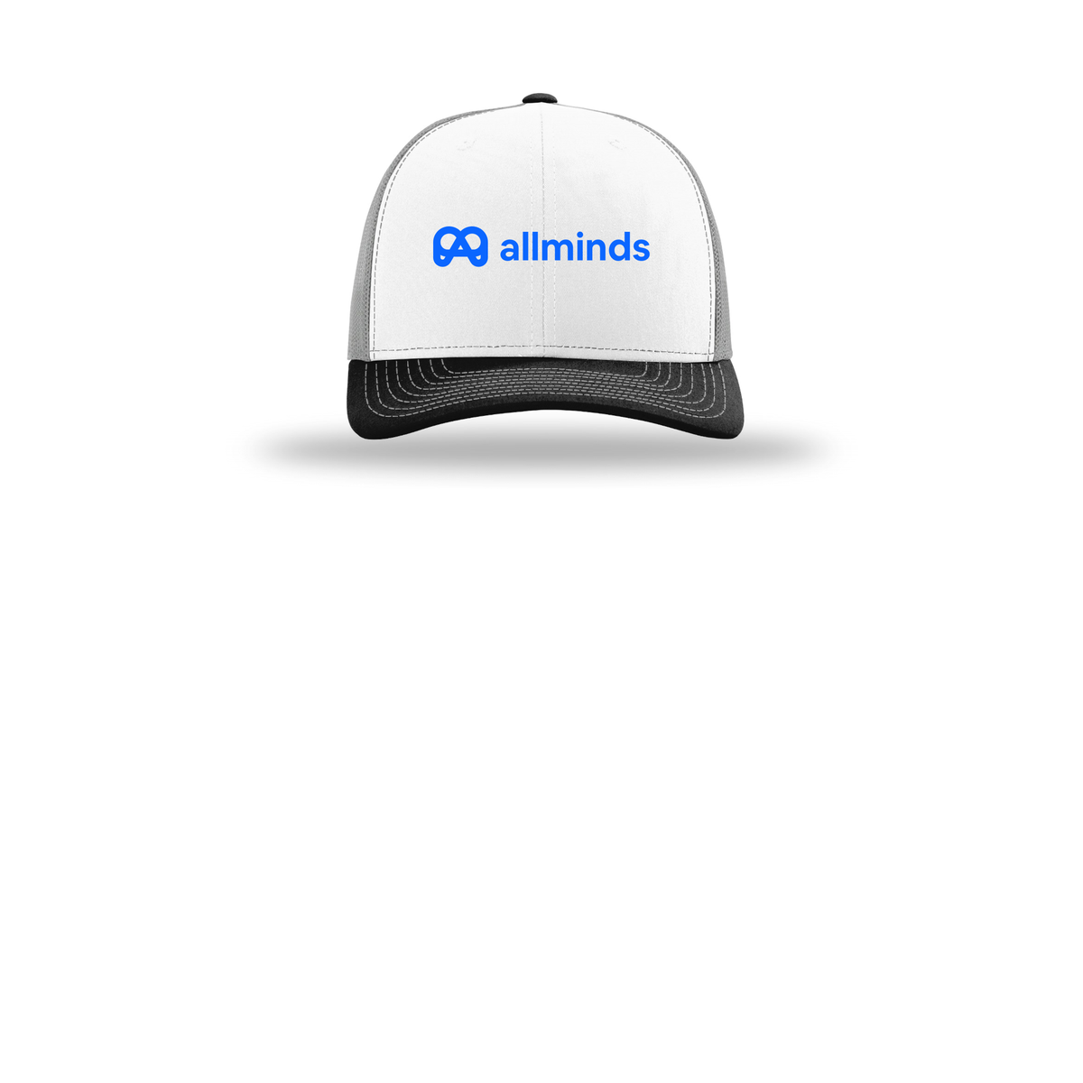 getallminds-richardson-trucker-cap-embroidery-capfront-R112-whitealuminumblack-flat-front