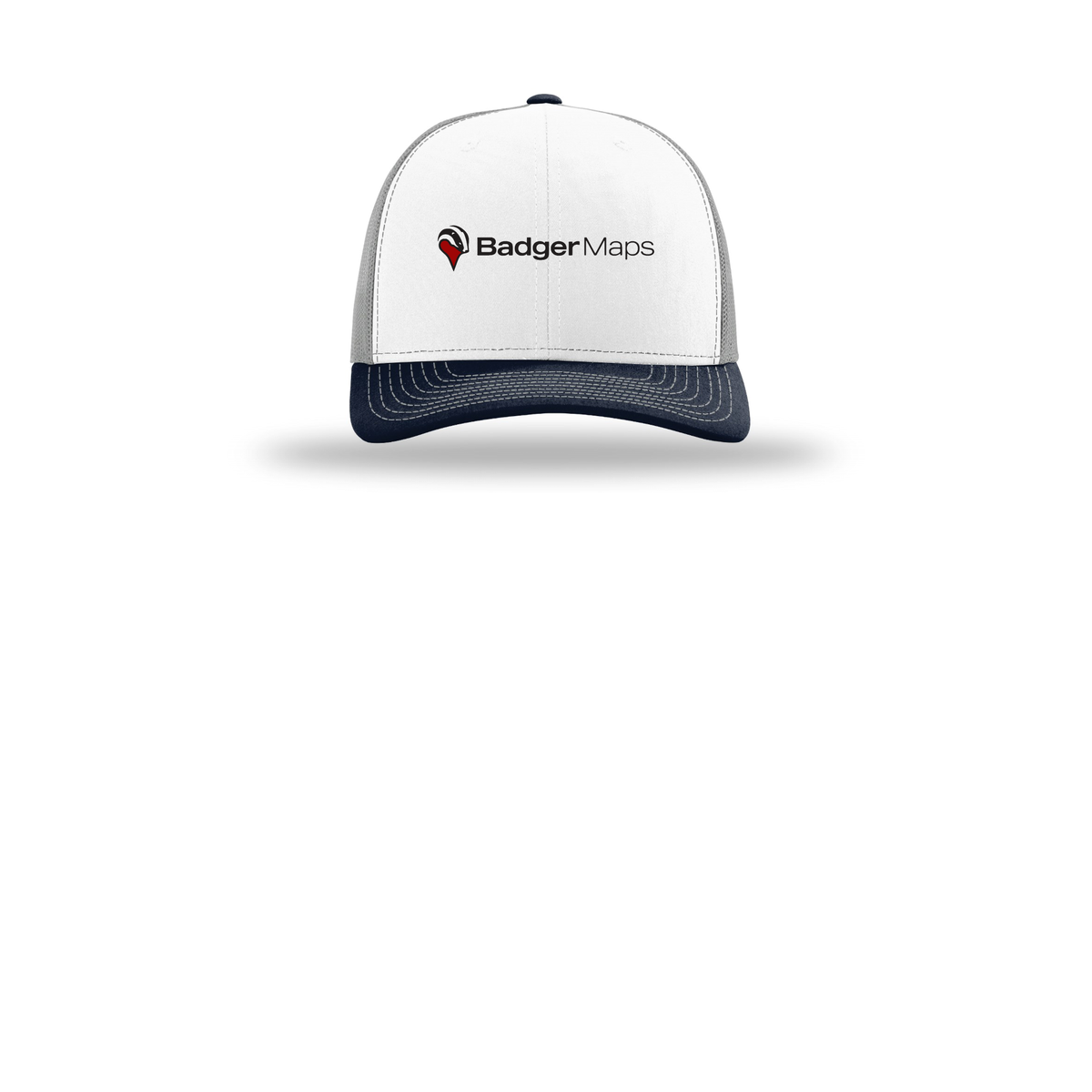 badgermapping-richardson-trucker-cap-embroidery-capfront-R112-whitealuminumnavy-flat-front